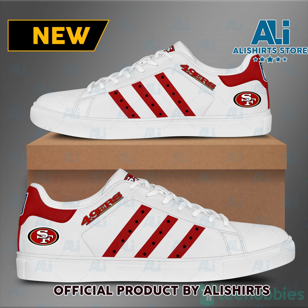San Francisco 49Ers Red Striped White Adidas Stan Smith Low Top Skate Shoes