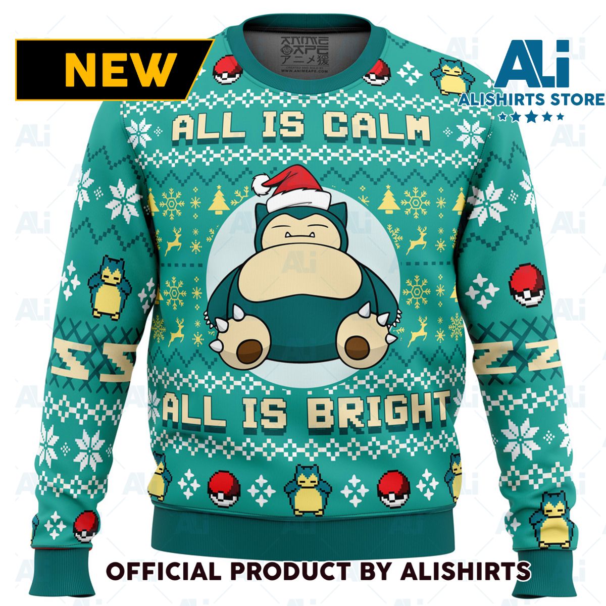 All is Calm All Bright Snorlax Pokemon Ugly Christmas Sweater - MZ81
