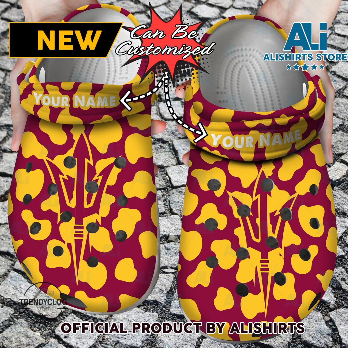 Arizona State Sun Devils Sport University Cow Animal Print New Crocs Crocband Clog Shoes