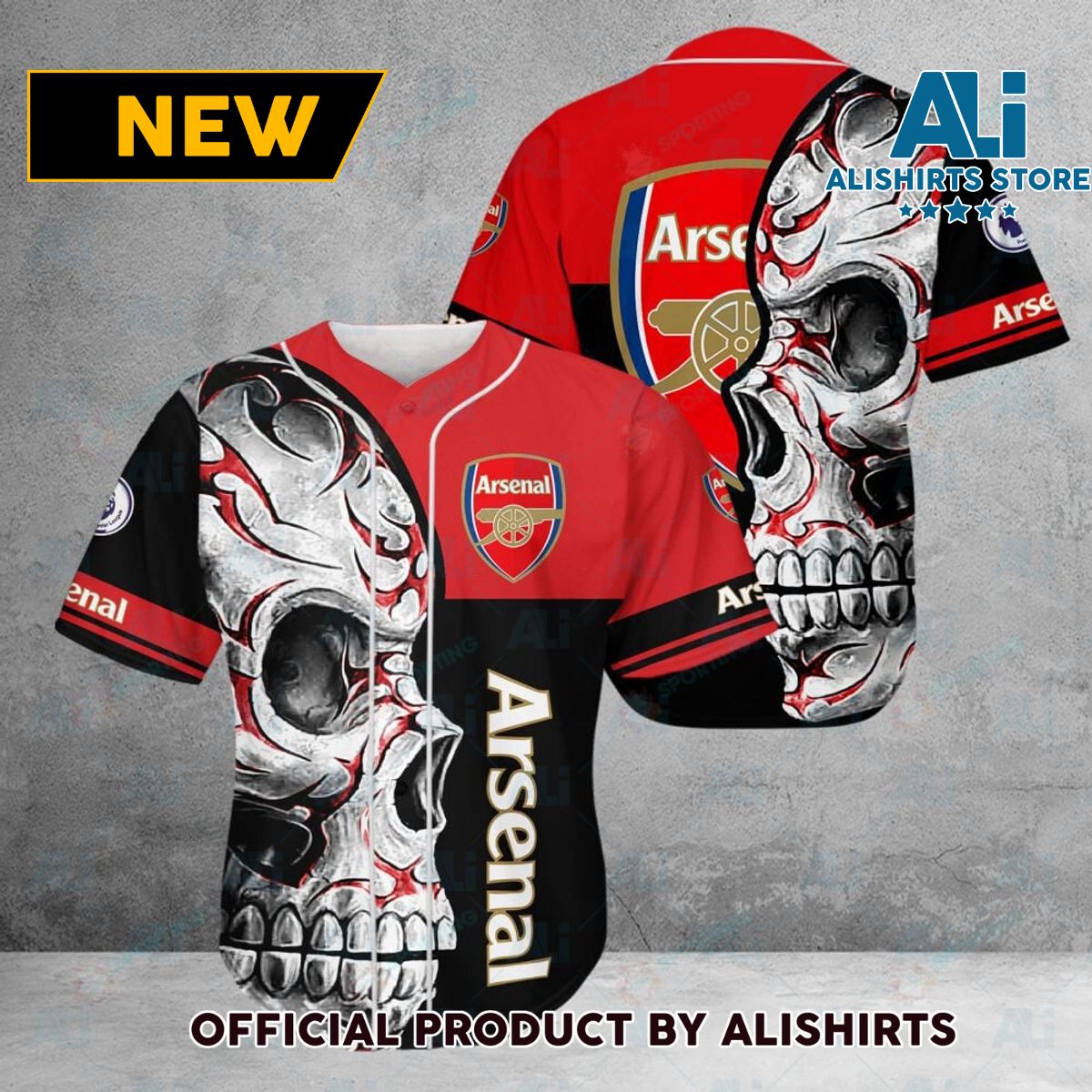 Arsenal FC Premier League Skull Baseball Jersey