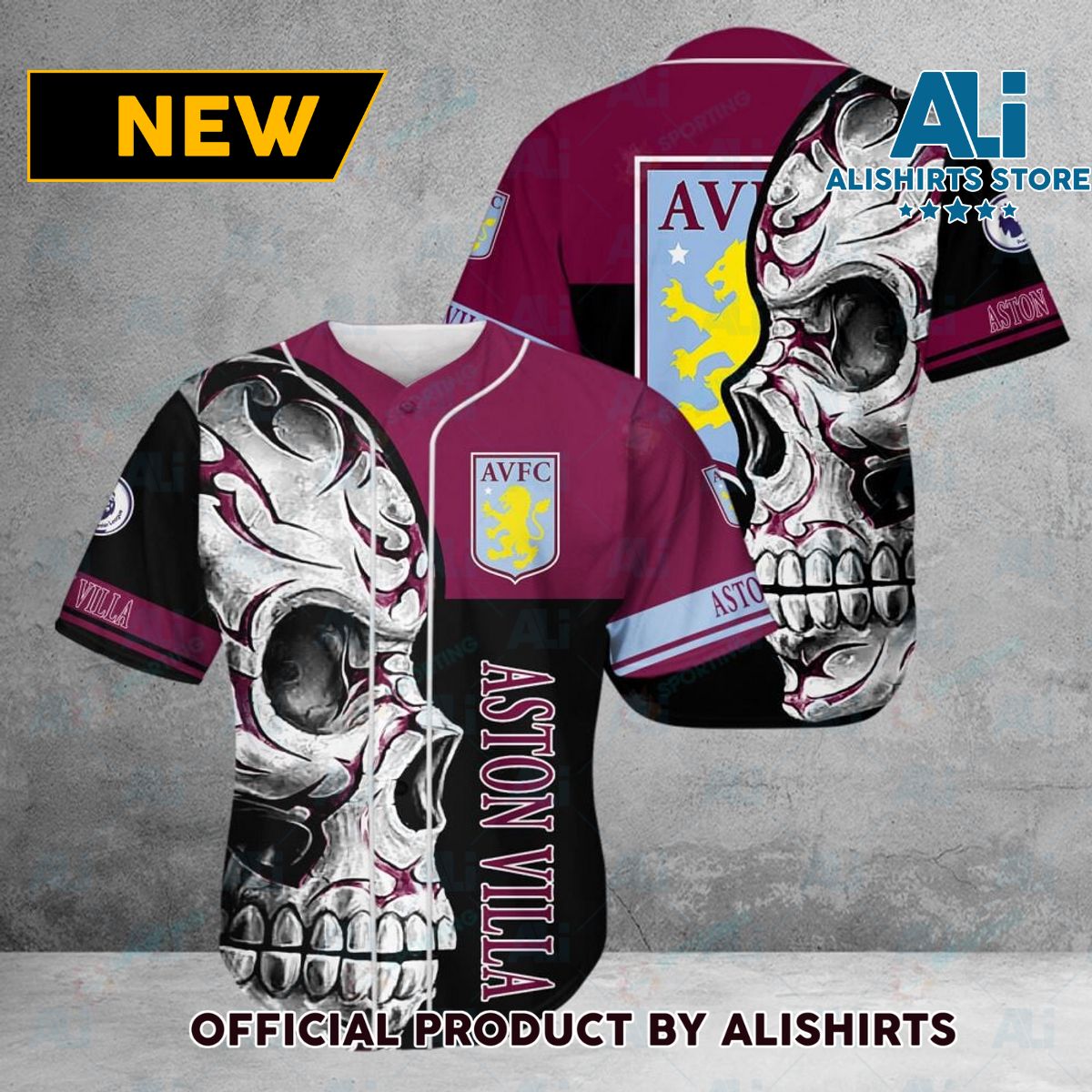 Aston Villa FC Premier League Skull Baseball Jersey