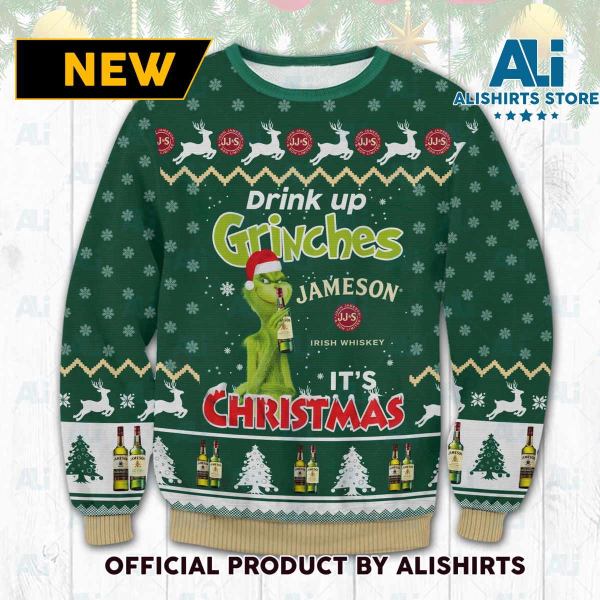 Jameson Drink Up Grinches Ugly Christmas Sweater