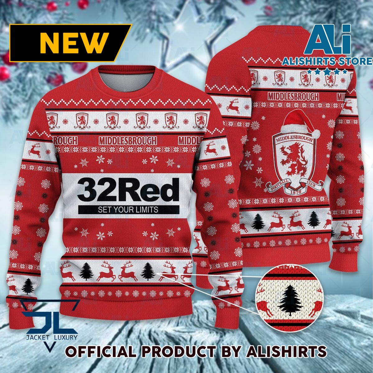 Middlesbrough FC logo EFL Championship Christmas Sweater