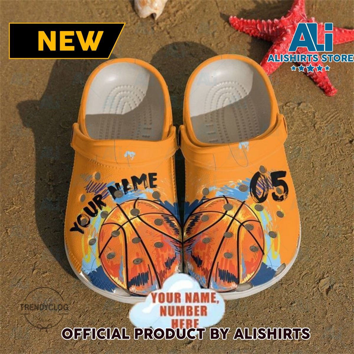 Basketball Custom Name & Number Orange Crocs Crocband Clog Shoes