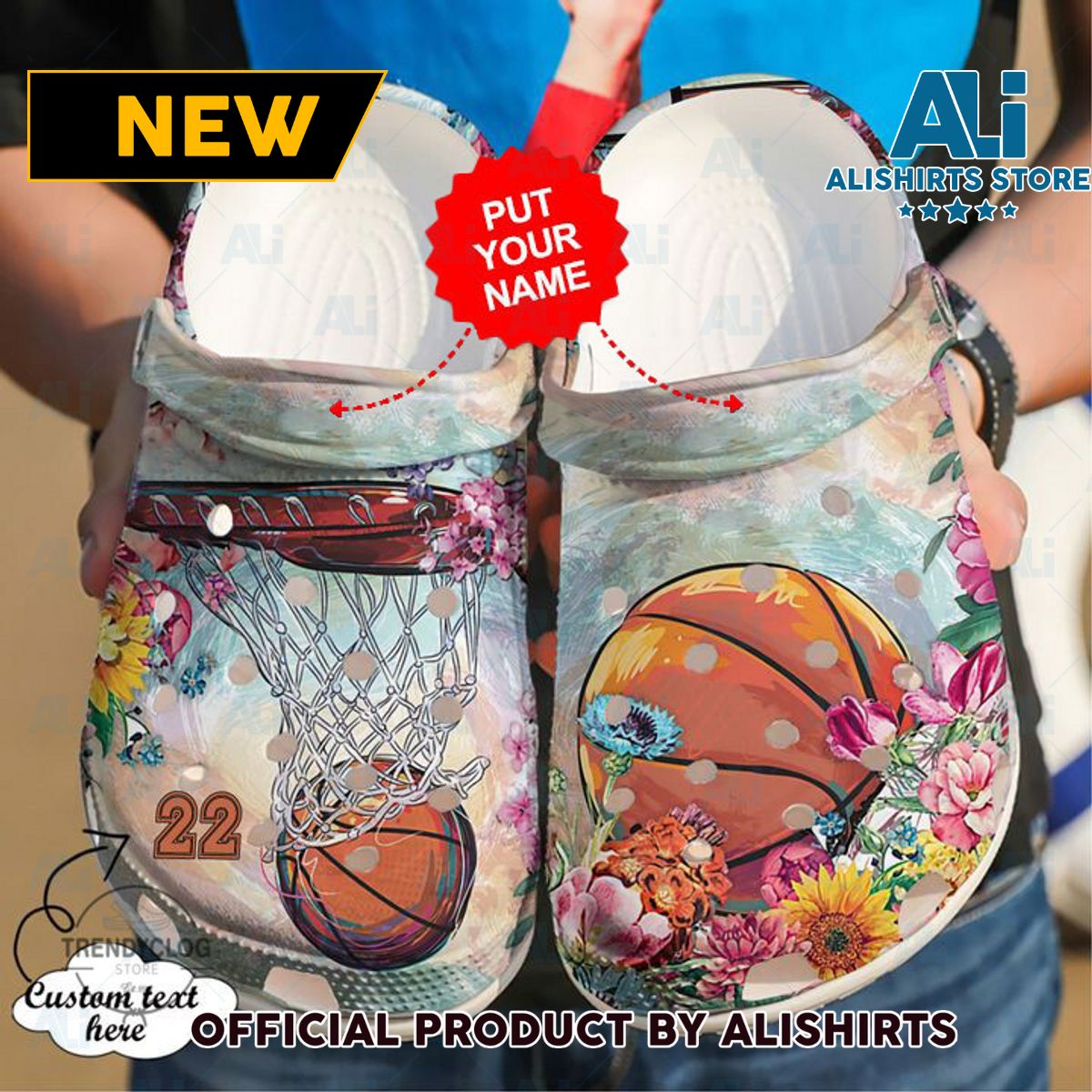Basketball Personalized Floral Crocs Crocband Clog Shoes
