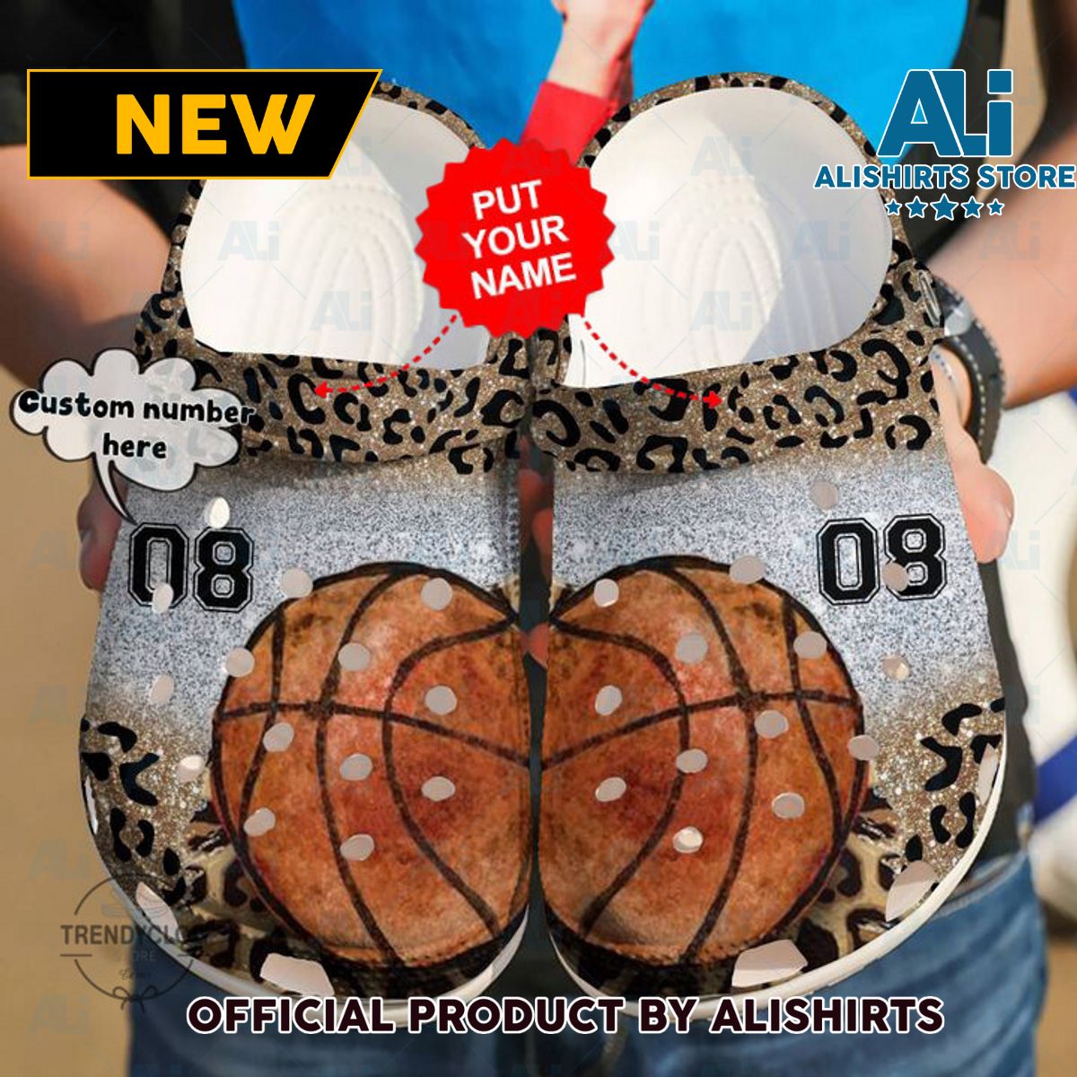 Basketball Personalized Leopard Crocs Crocband Clog Shoes