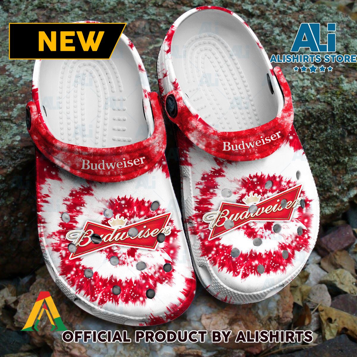 Budweiser Beer Red Tie Dye Pattern Crocs Crocband Clogs ALI