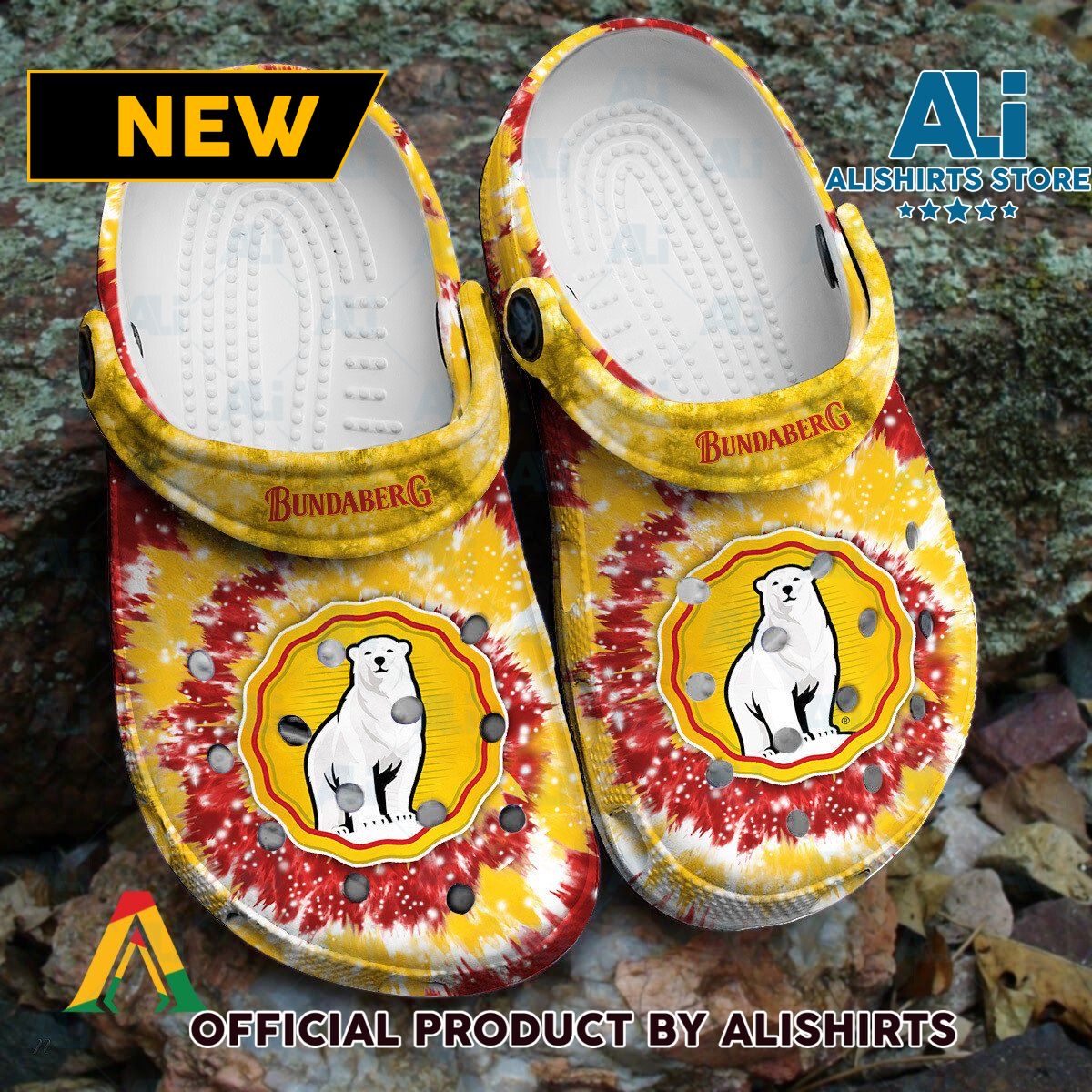 Bundaberg Rum Yellow Tie Dye Pattern Crocs Crocband Clogs ALI