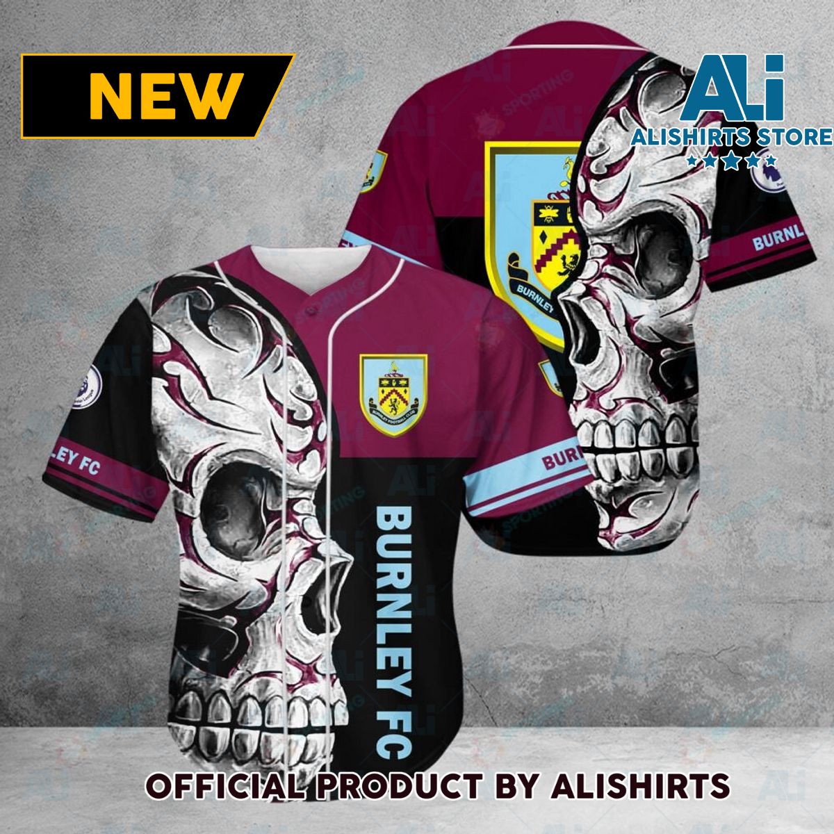 Burnley FC Premier League Skull Baseball Jersey