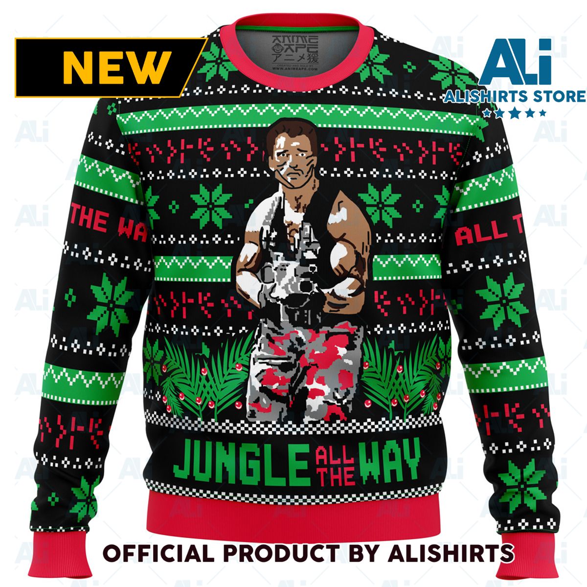 Jungle All The Way Arnold Schwarzenegger Ugly Christmas Sweater