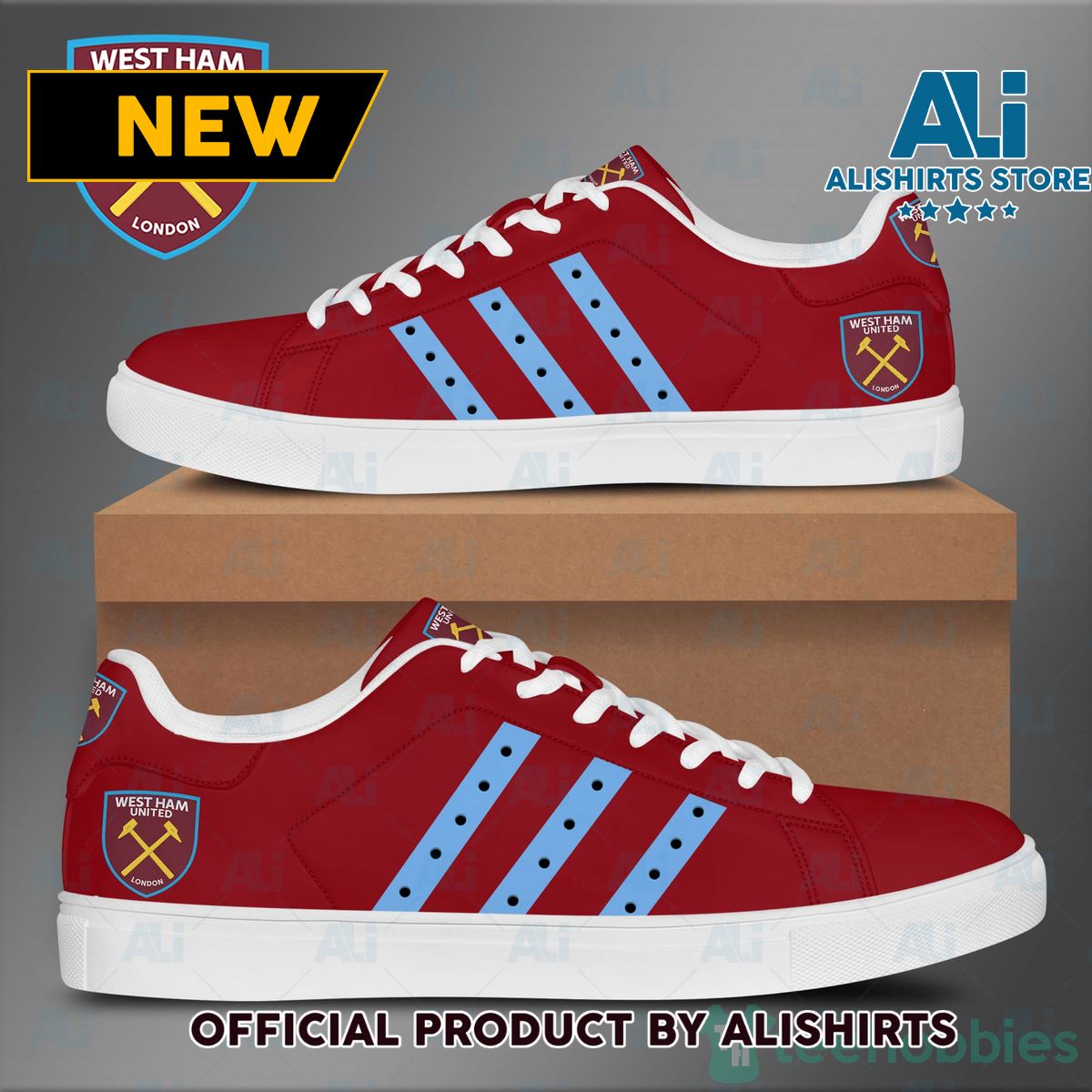 West Ham United Leather Cardinal Adidas Stan Smith Low Top Skate Shoes