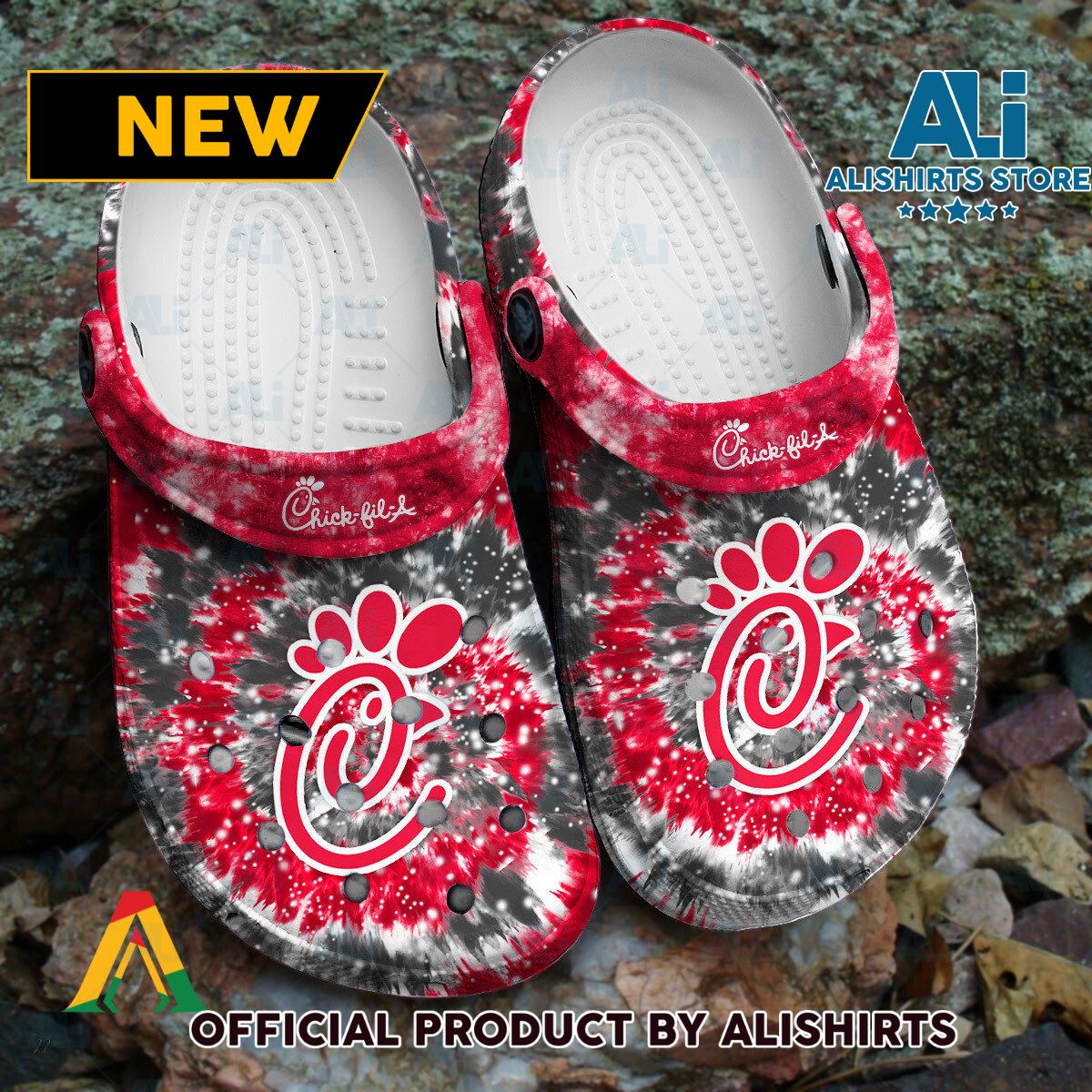 Chick-fil-A Red & Black Tie Dye Pattern Crocs Crocband Clogs ALI