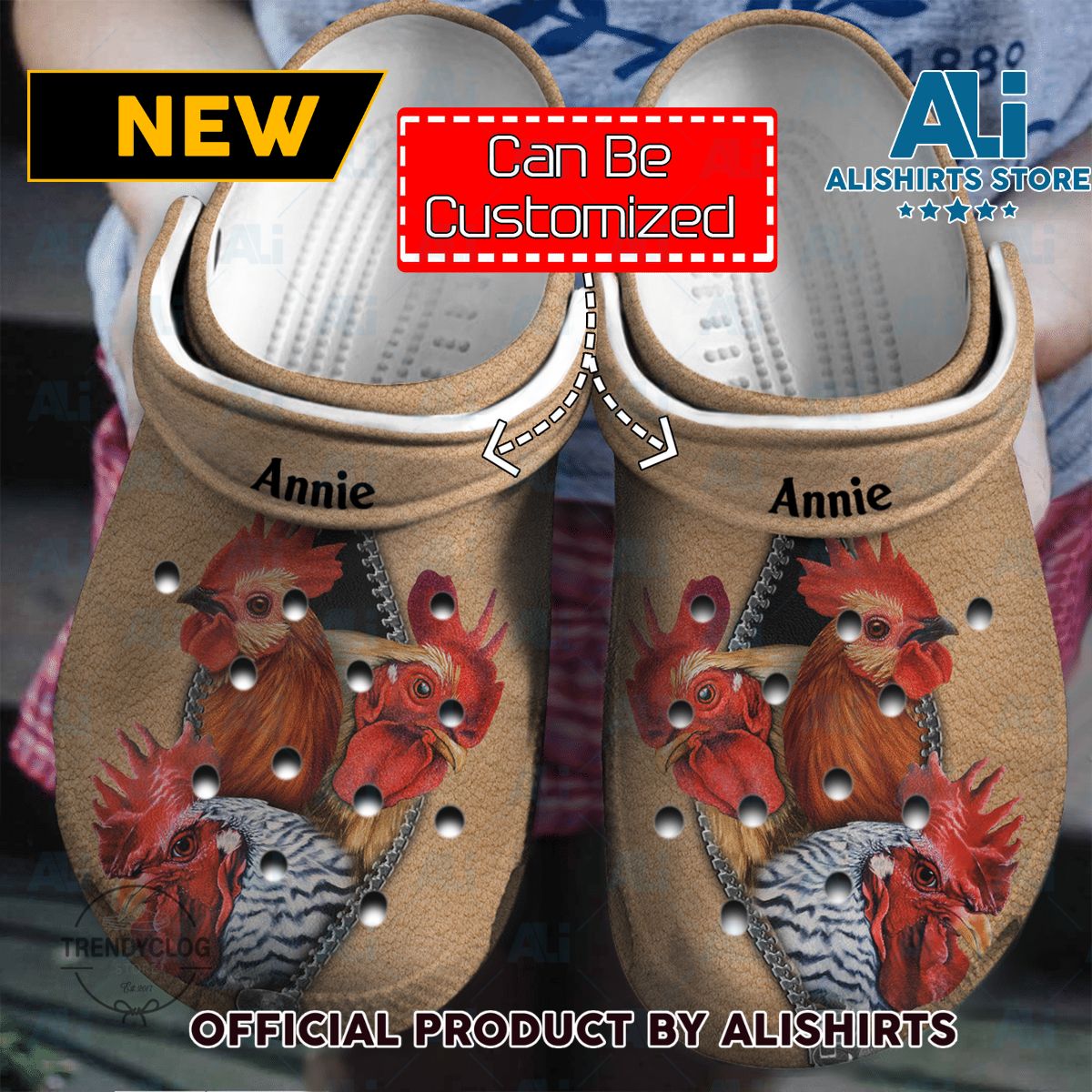 Chicken On Zipper Personalized Crocs Crocband Clogs Shoes