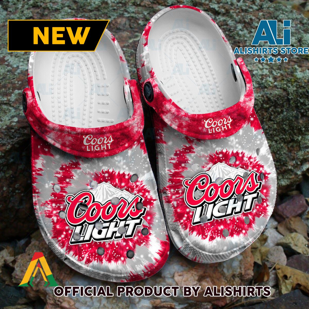 Coors Light Red & Gray Tie Dye Pattern Crocs Crocband Clogs ALI