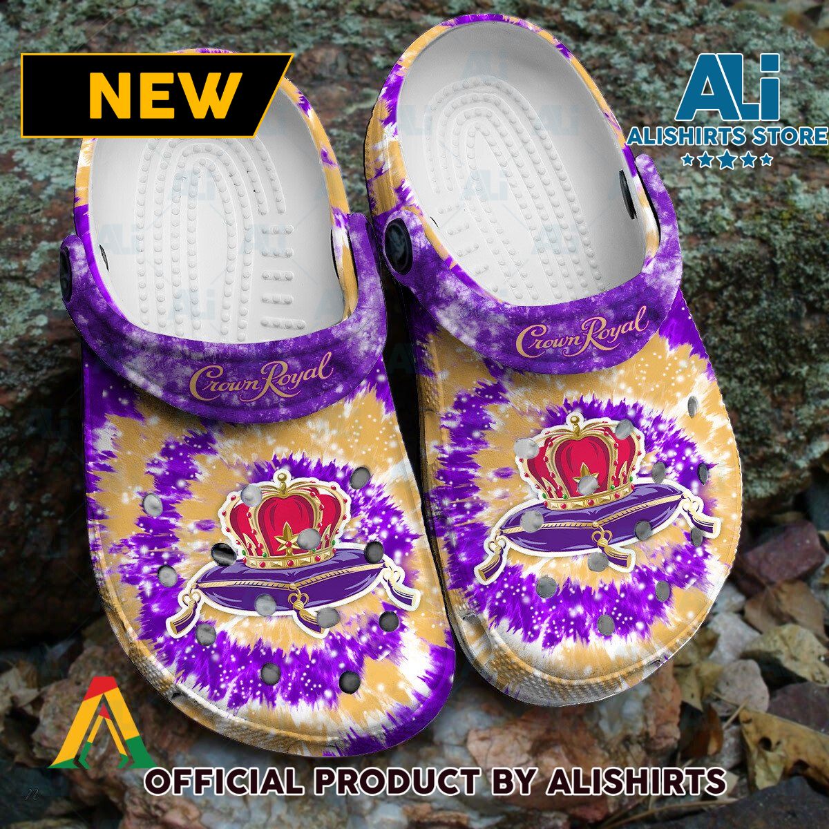 Crown Royal Purple & Yellow Tie Dye Pattern Crocs Crocband Clogs ALI