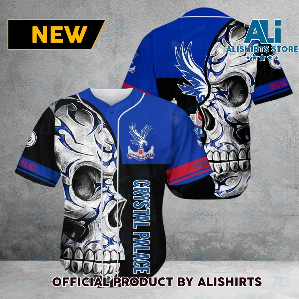 Crystal Palace FC Premier League Skull Baseball Jersey