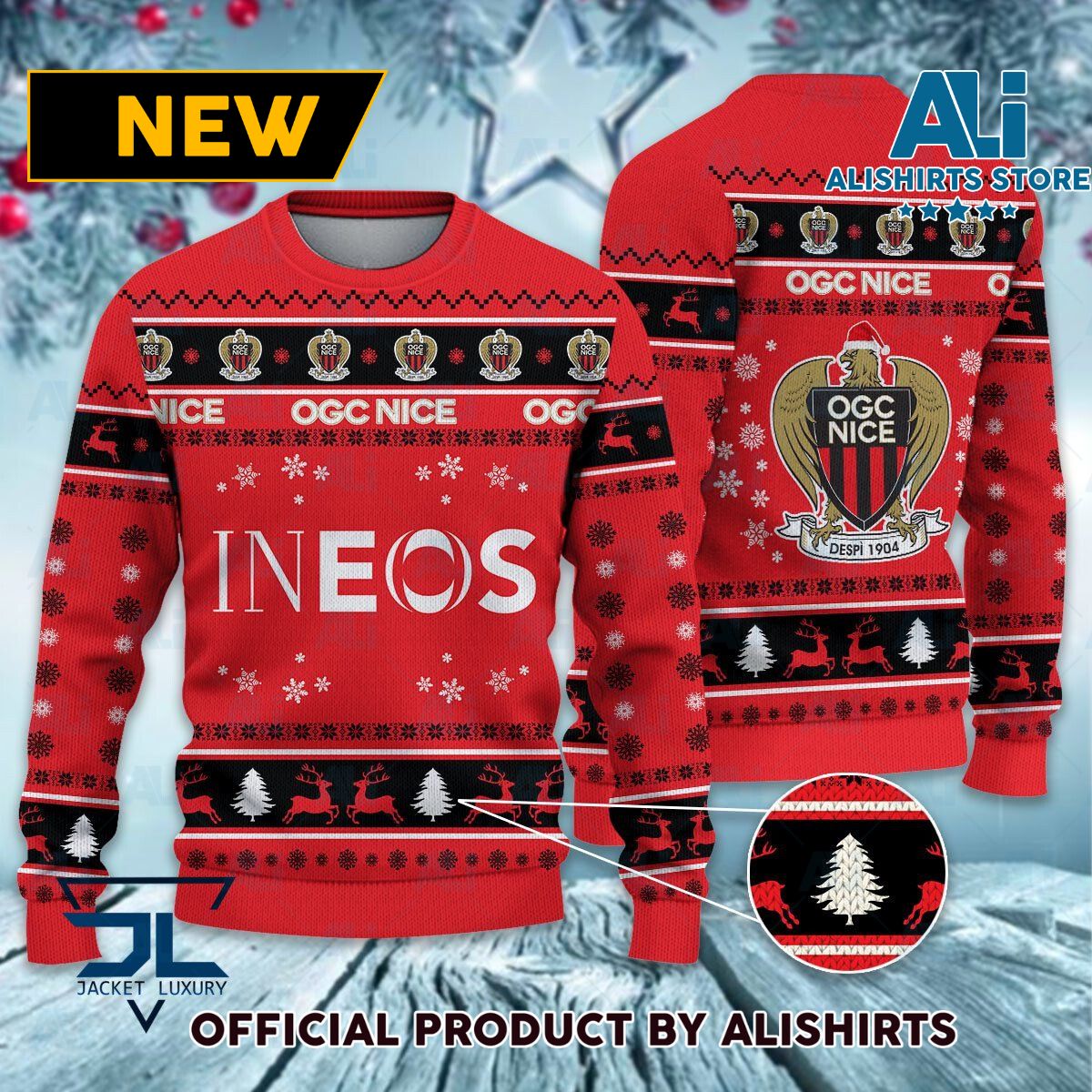 OGC Nice Ligue 1 Ugly Christmas sweater