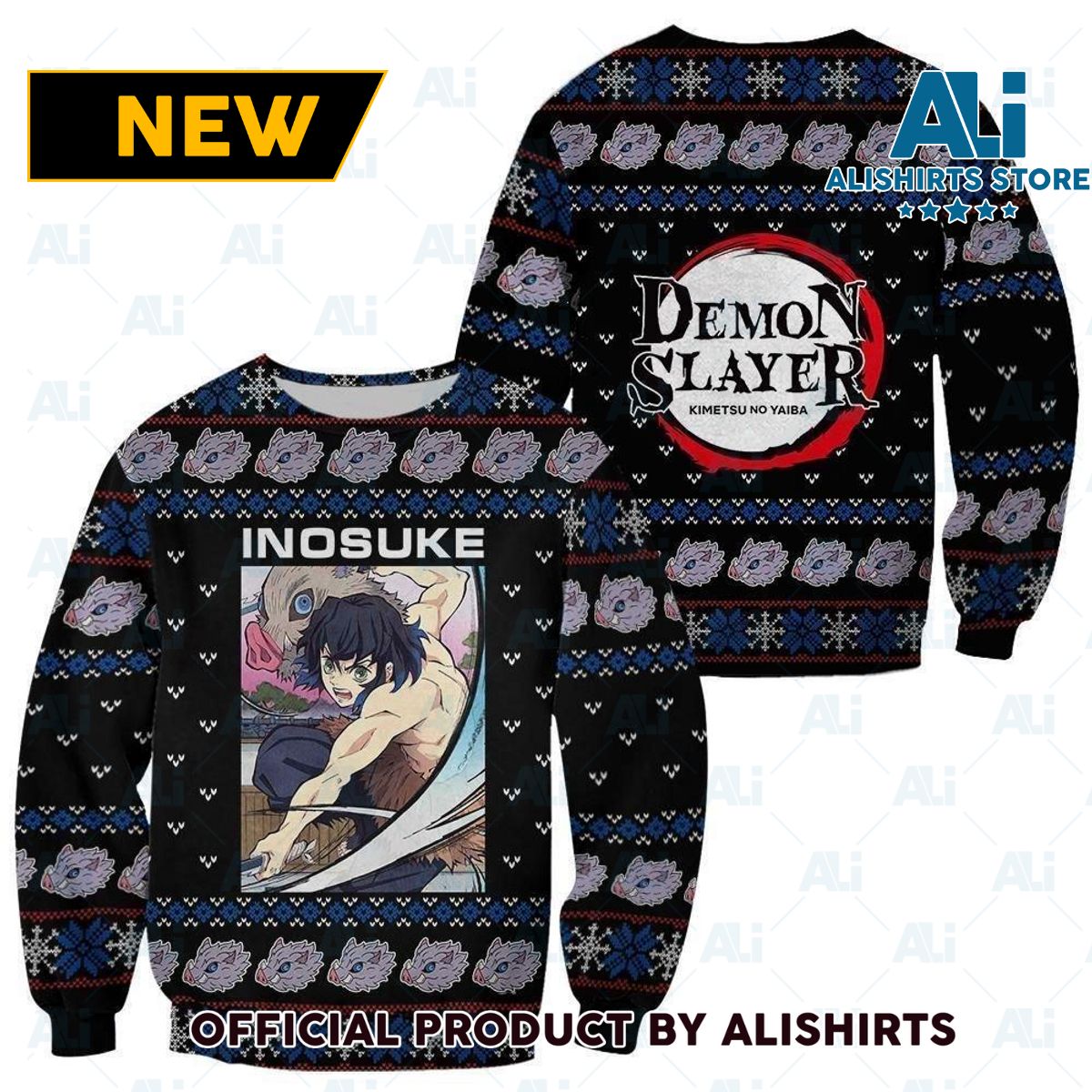 Inosuke Ugly Christmas Sweater Demon Slayer Anime Custom Clothes