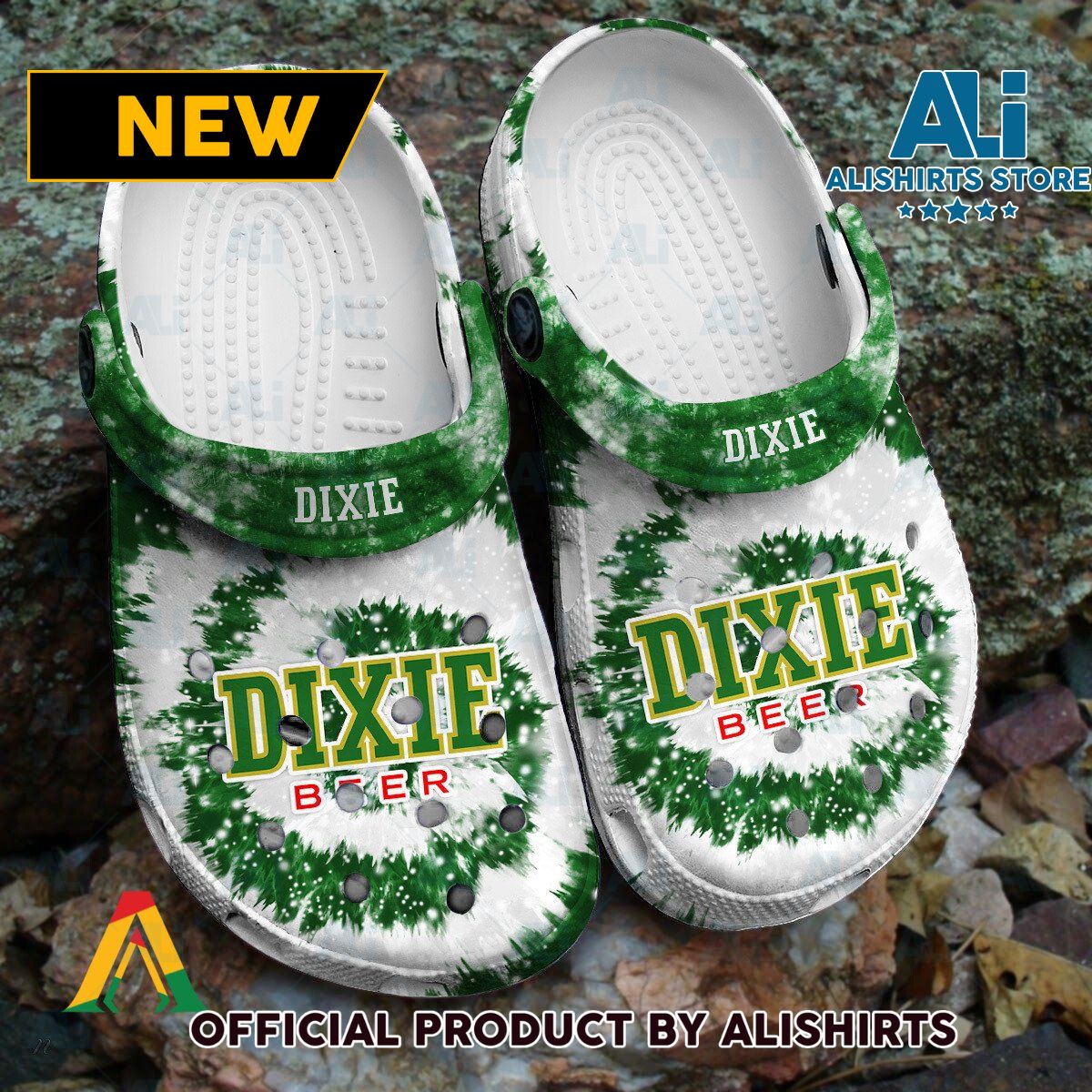 Dixie Beer Green & White Tie Dye Pattern Crocs Crocband Clogs ALI