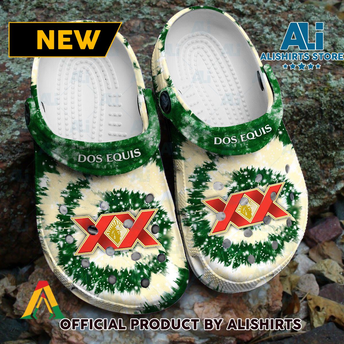 Dos Equis Green & Lime Tie Dye Pattern Crocs Crocband Clogs ALI