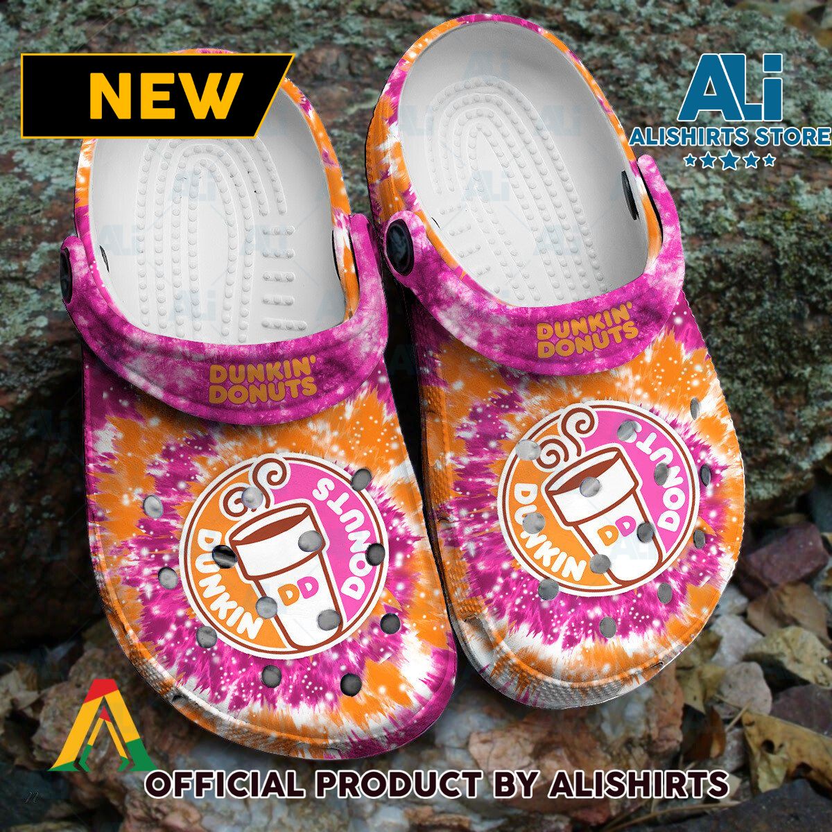 Dunkin Donut Pink Orange Tie Dye Pattern Crocs Crocband Clogs ALI