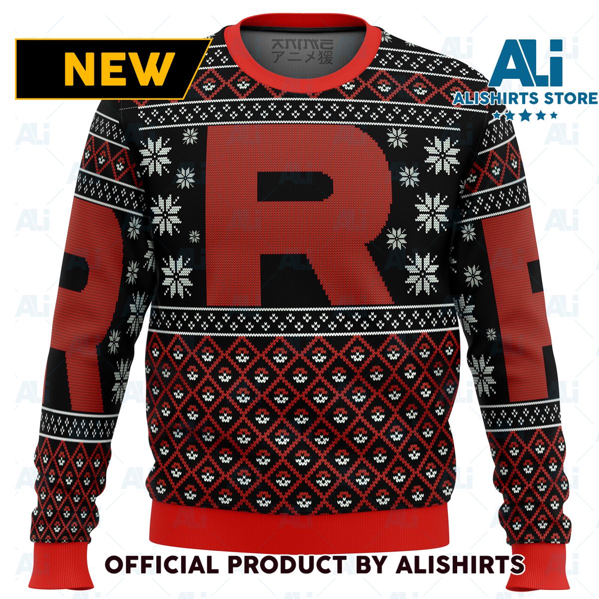 Pokemon Team Rocket Red Black Ugly Christmas Sweater