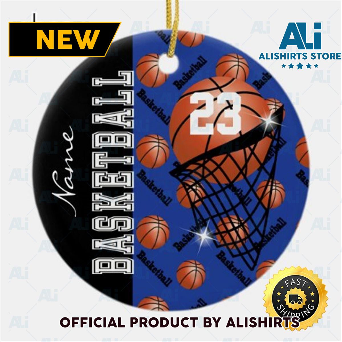 Personalize Dark Blue Basketball Ceramic NBA Christmas Ornaments