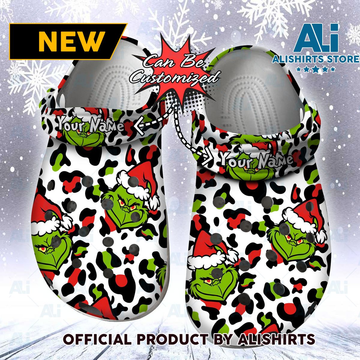 Grinch Christmas Animal Print Seamless Leopard Pattern Croc Style Crocs Crocband Clog