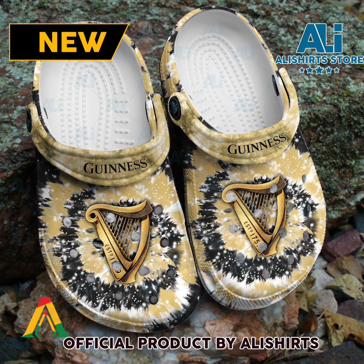 Guinness Beer Yellow Tie Dye Pattern Crocs Crocband Clogs ALI