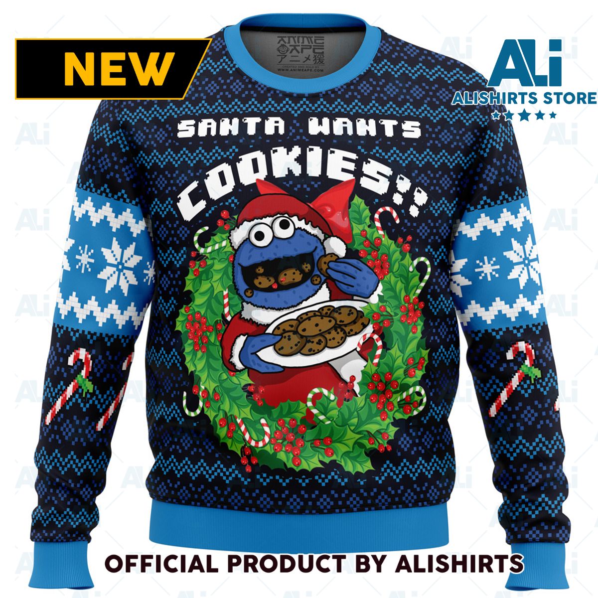 Santas Cookies Cookie Monster Ugly Christmas Sweater