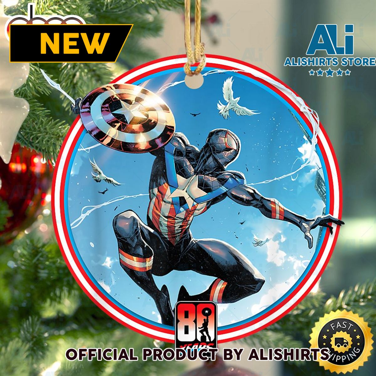 Marvel Miles Morales Captain America 80th Anniversary Captain Marvel Ornament