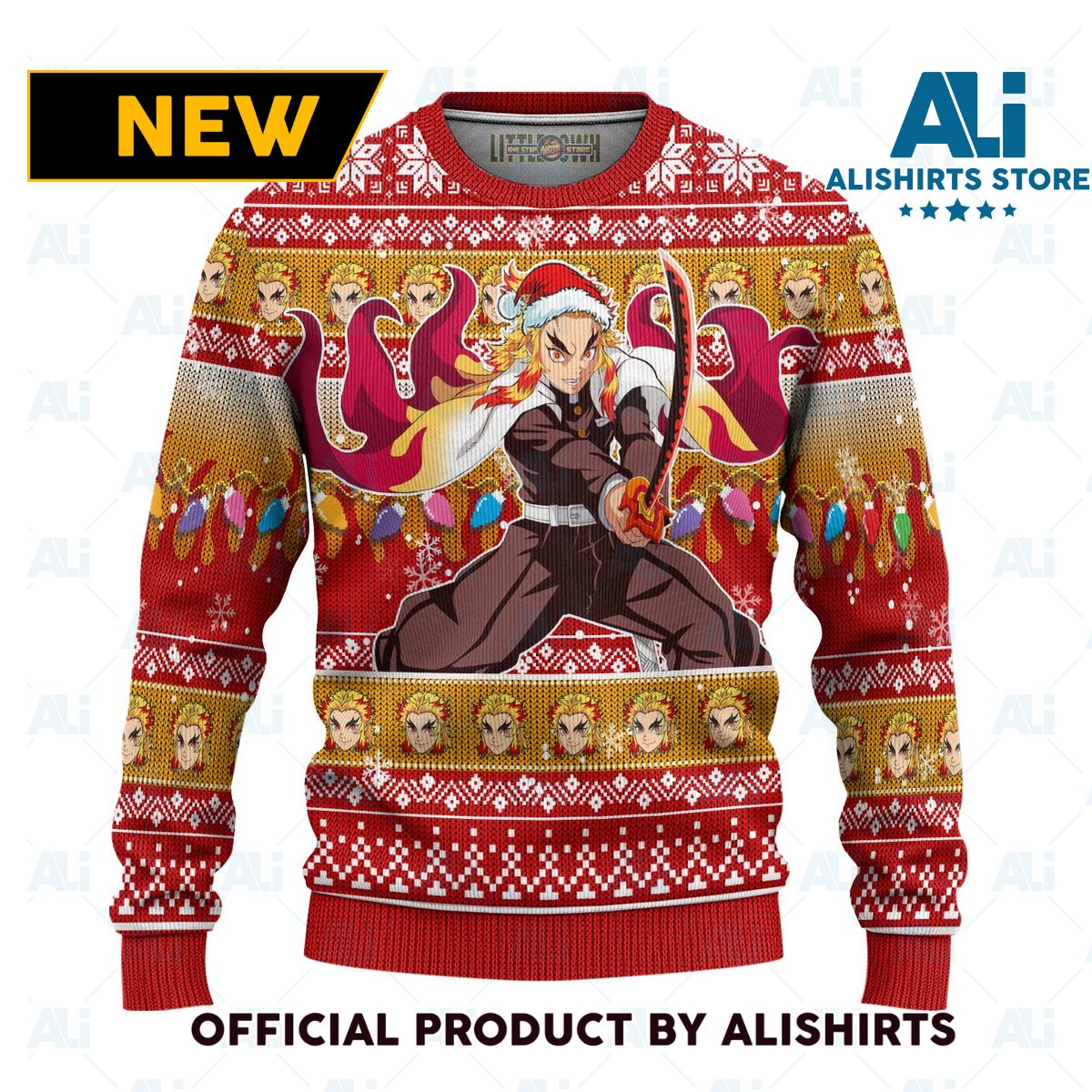 Demon Slayer Kyojuro Rengoku Anime Ugly Christmas Sweater