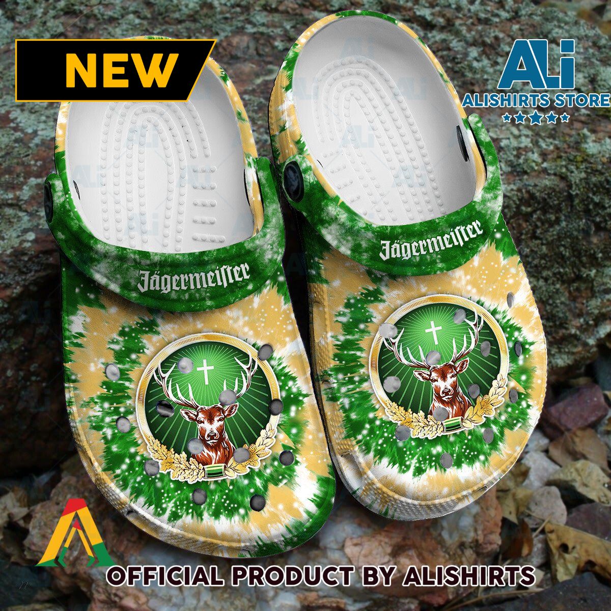 Jagermeister Green deer Tie Dye Pattern Crocs Crocband Clogs ALI