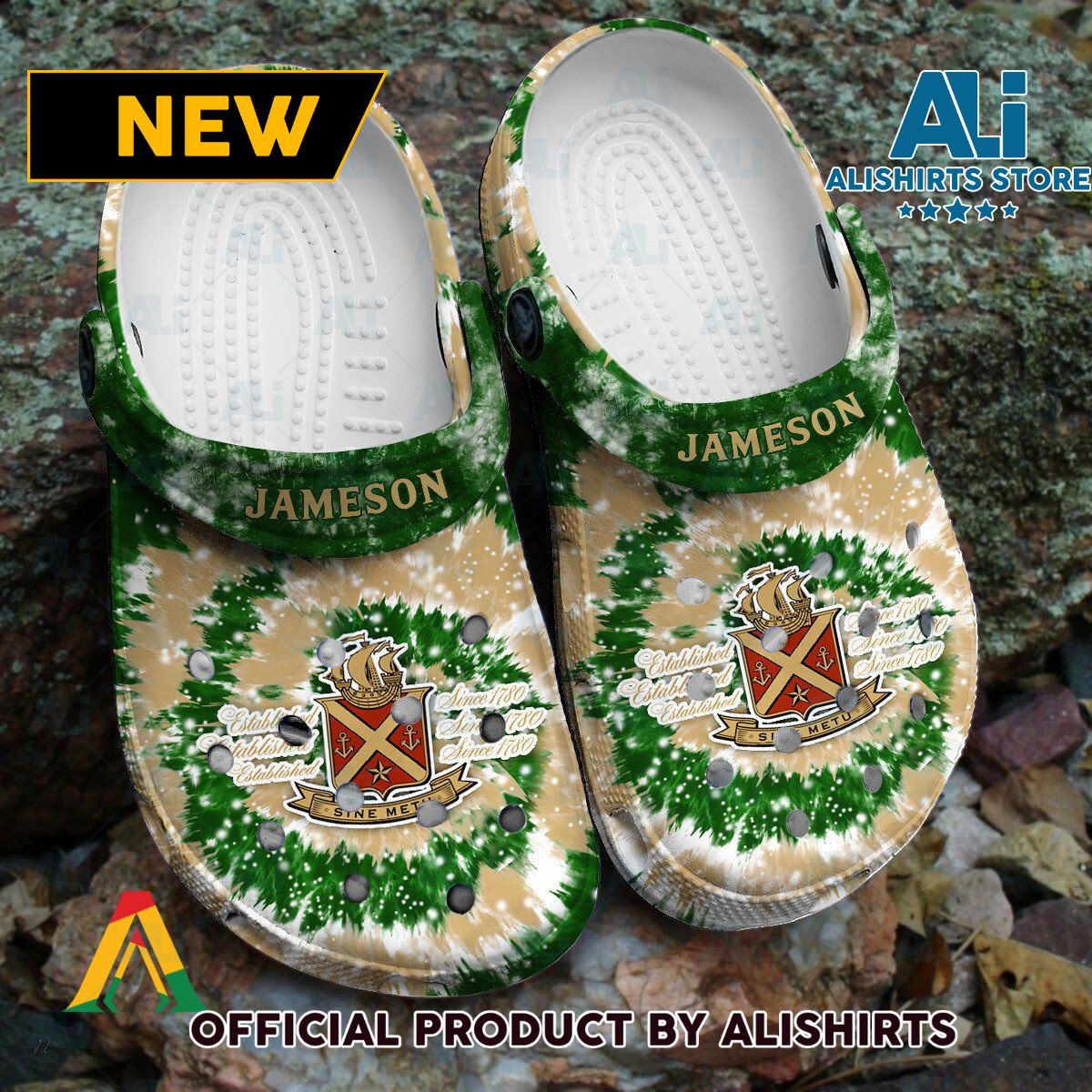 Jameson Whiskey Green Yellow Tie Dye Pattern Crocs Crocband Clogs ALI