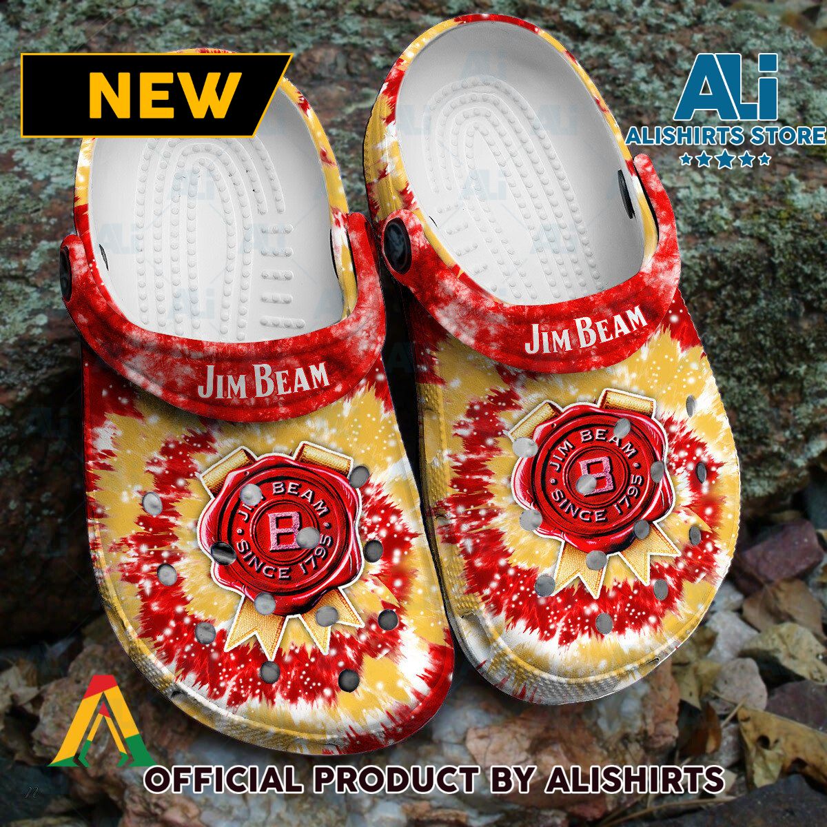 Jim Beam Red Yellow Tie Dye Pattern Crocs Crocband Clogs ALI