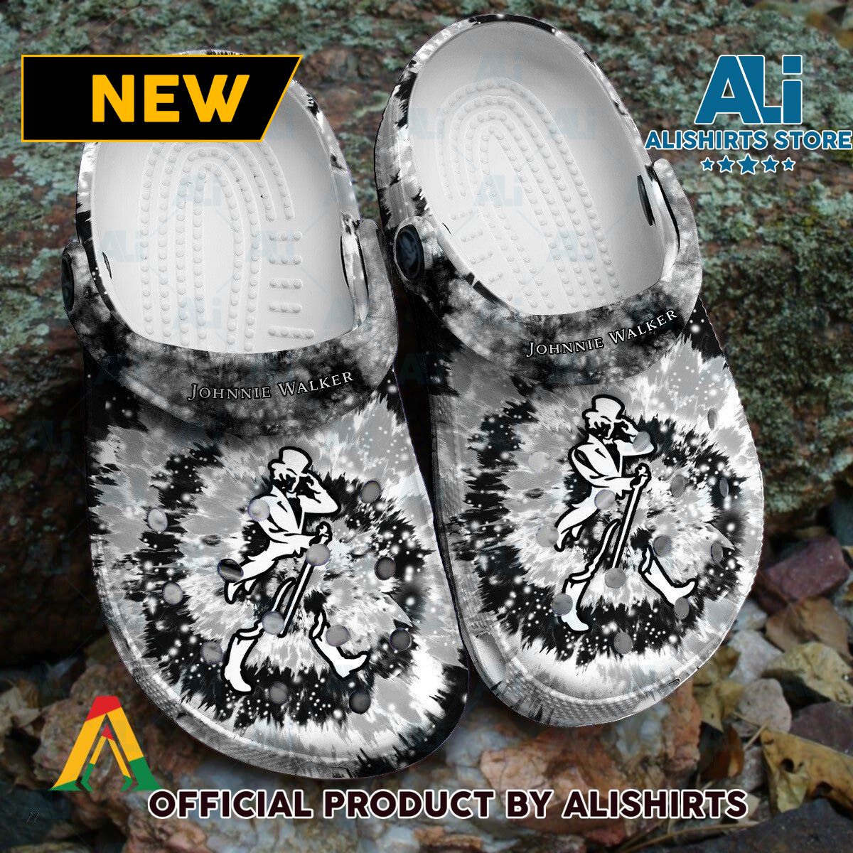 Johnnie Walker Grey Tie Dye Pattern Crocs Crocband Clogs ALI