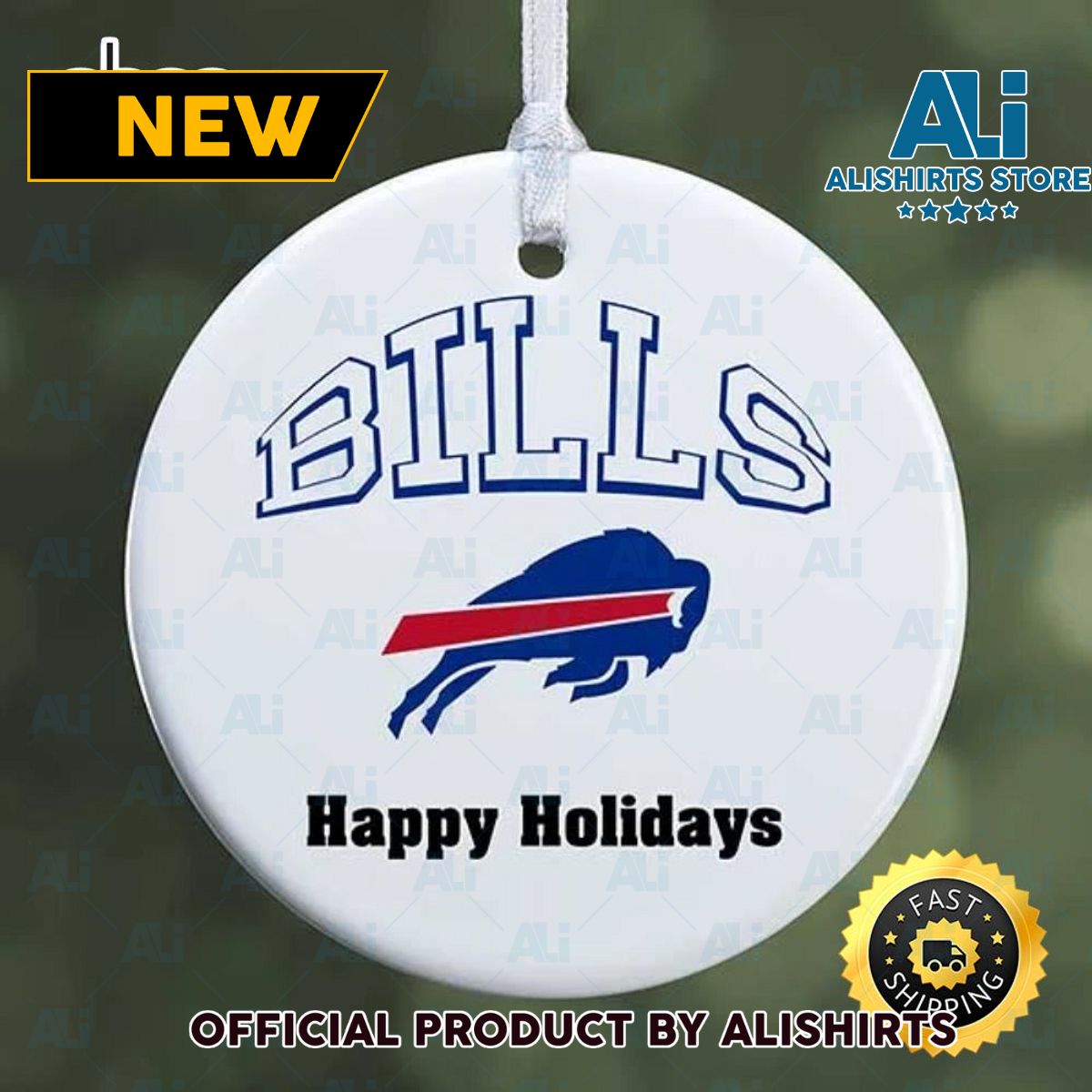 NFL Buffalo Bills Happy Holidays NFL Football Ornaments