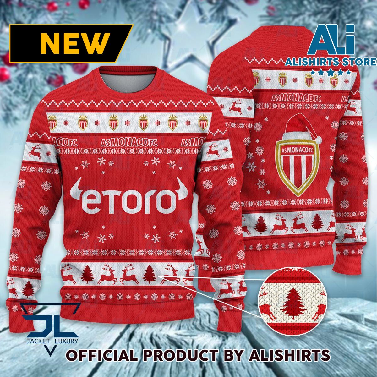 AS Monaco Ligue 1 Ugly Christmas sweater