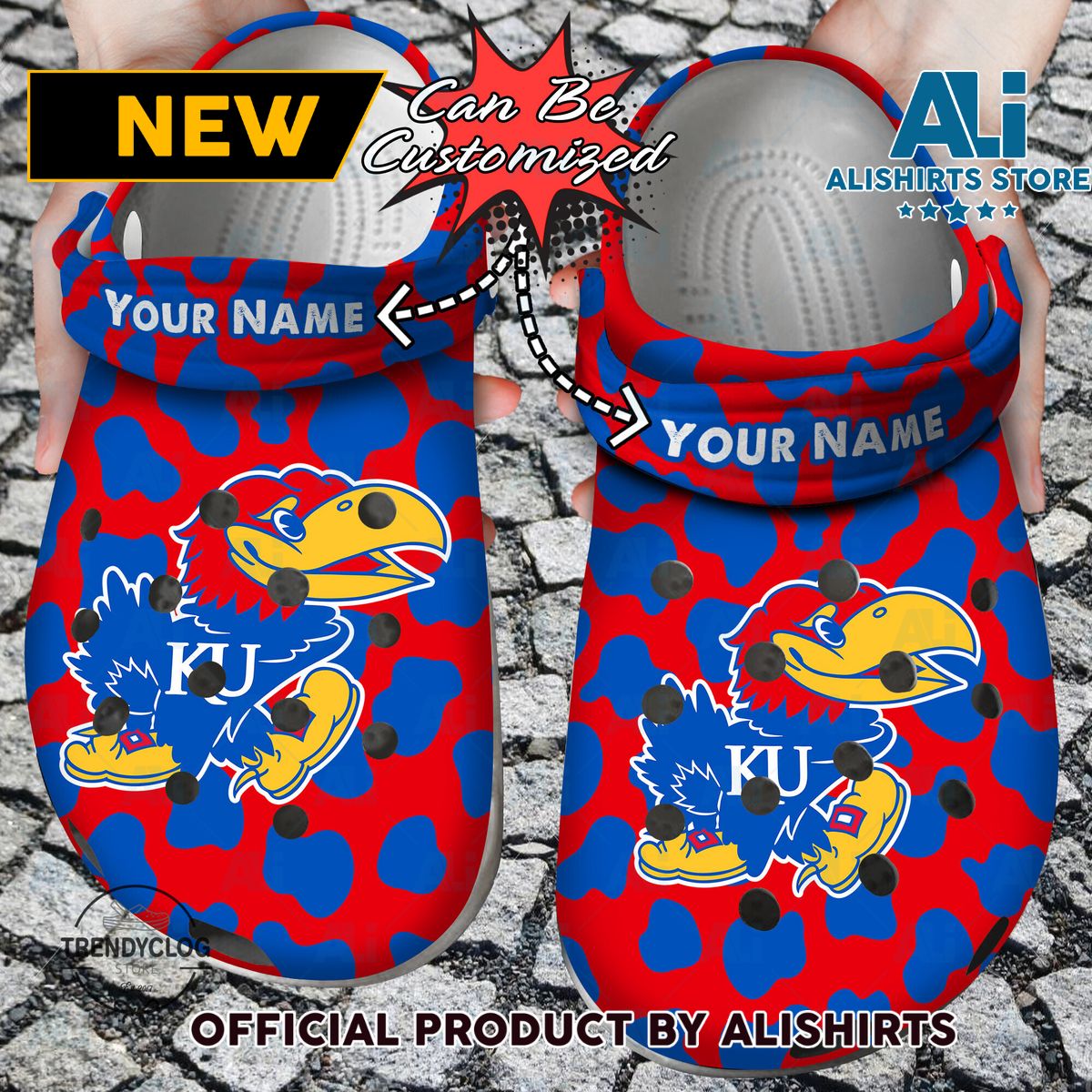 Kansas Jayhawks Sport University Cow Animal Print New Crocs Crocband Clog Shoes