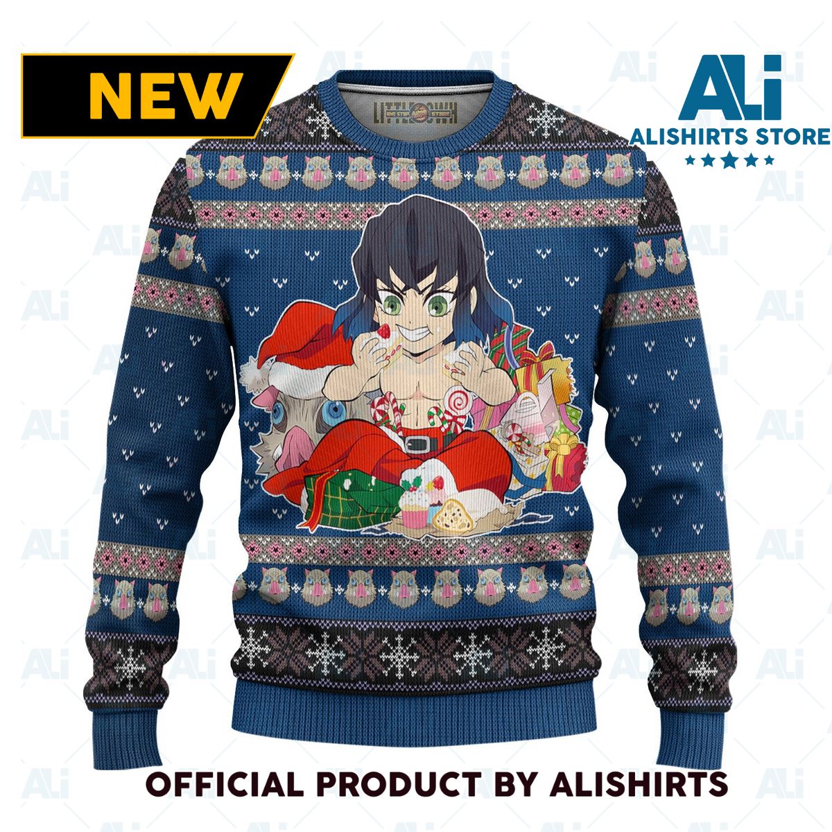 Inosuke Hashibira Demon Slayer Anime Ugly Christmas Sweater