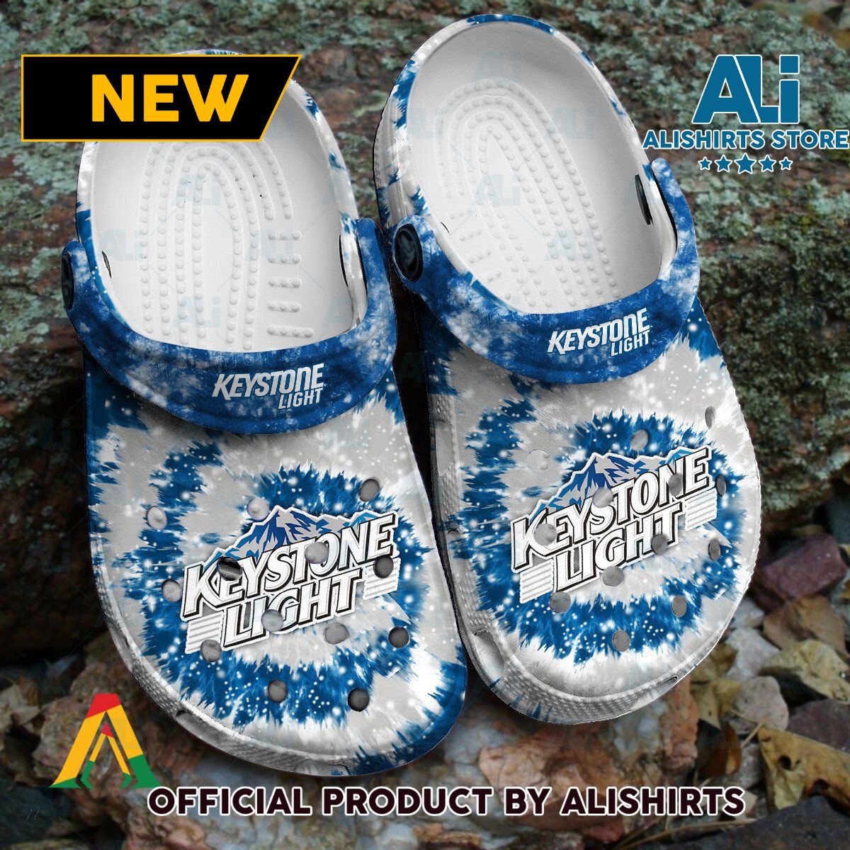 Keystone Light Blue Grey Tie Dye Pattern Crocs Crocband Clogs ALI