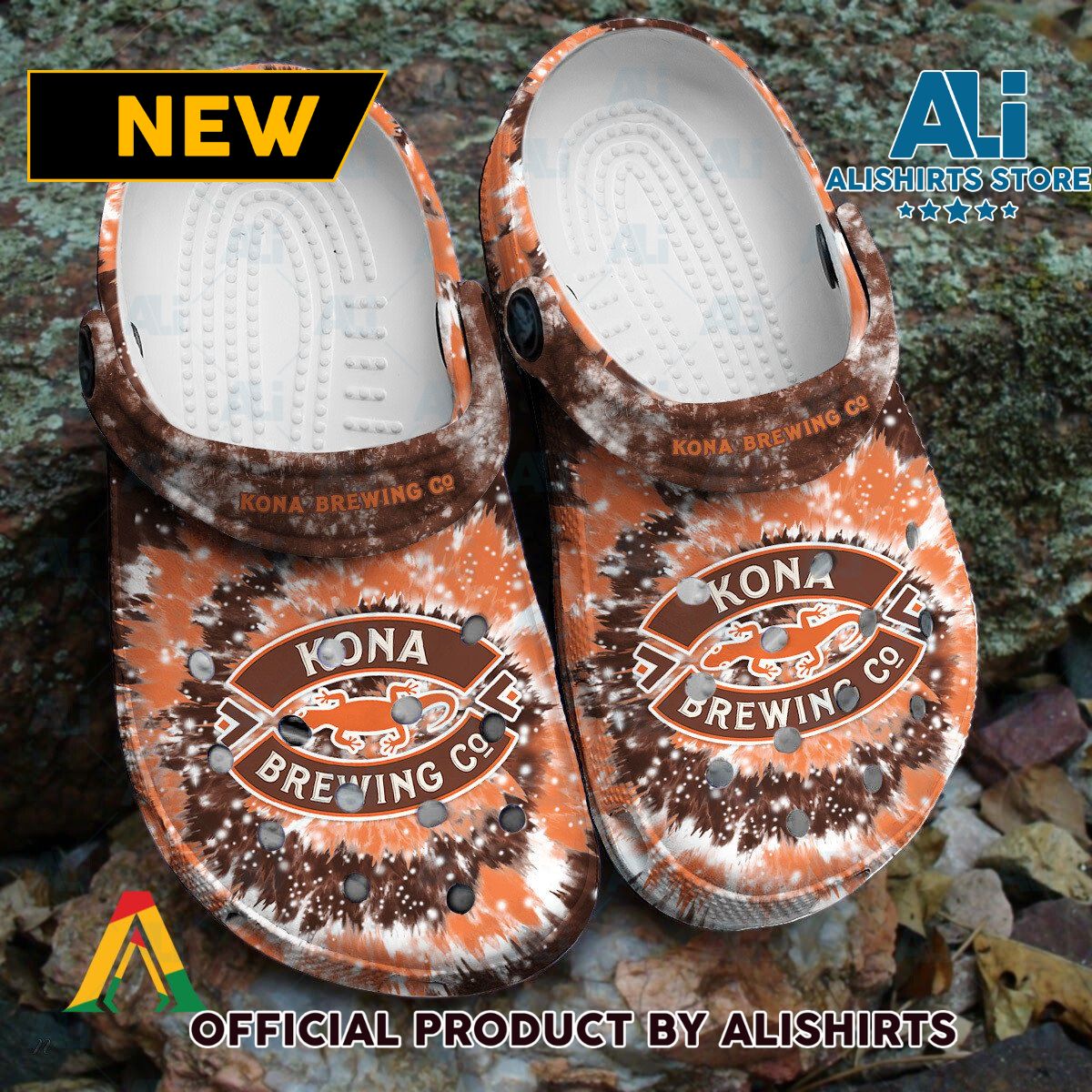 Kona Brewing Orange Brown Tie Dye Pattern Crocs Crocband Clogs ALI