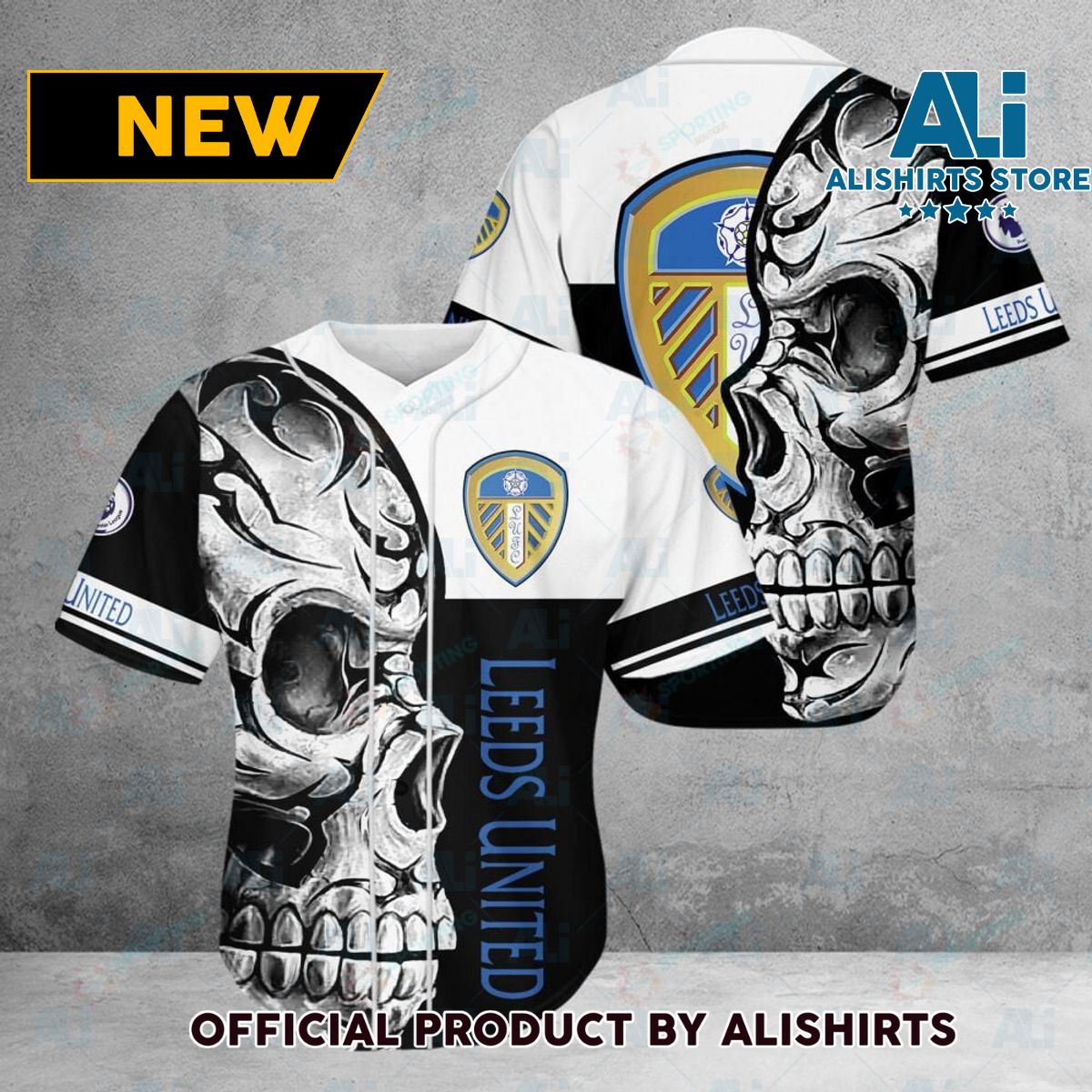 Leeds United FC Premier League Skull Baseball Jersey