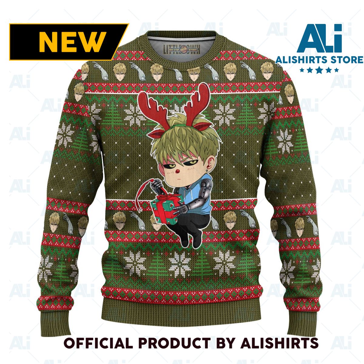 Genos Anime Ugly Christmas Sweater Custom One Punch Man