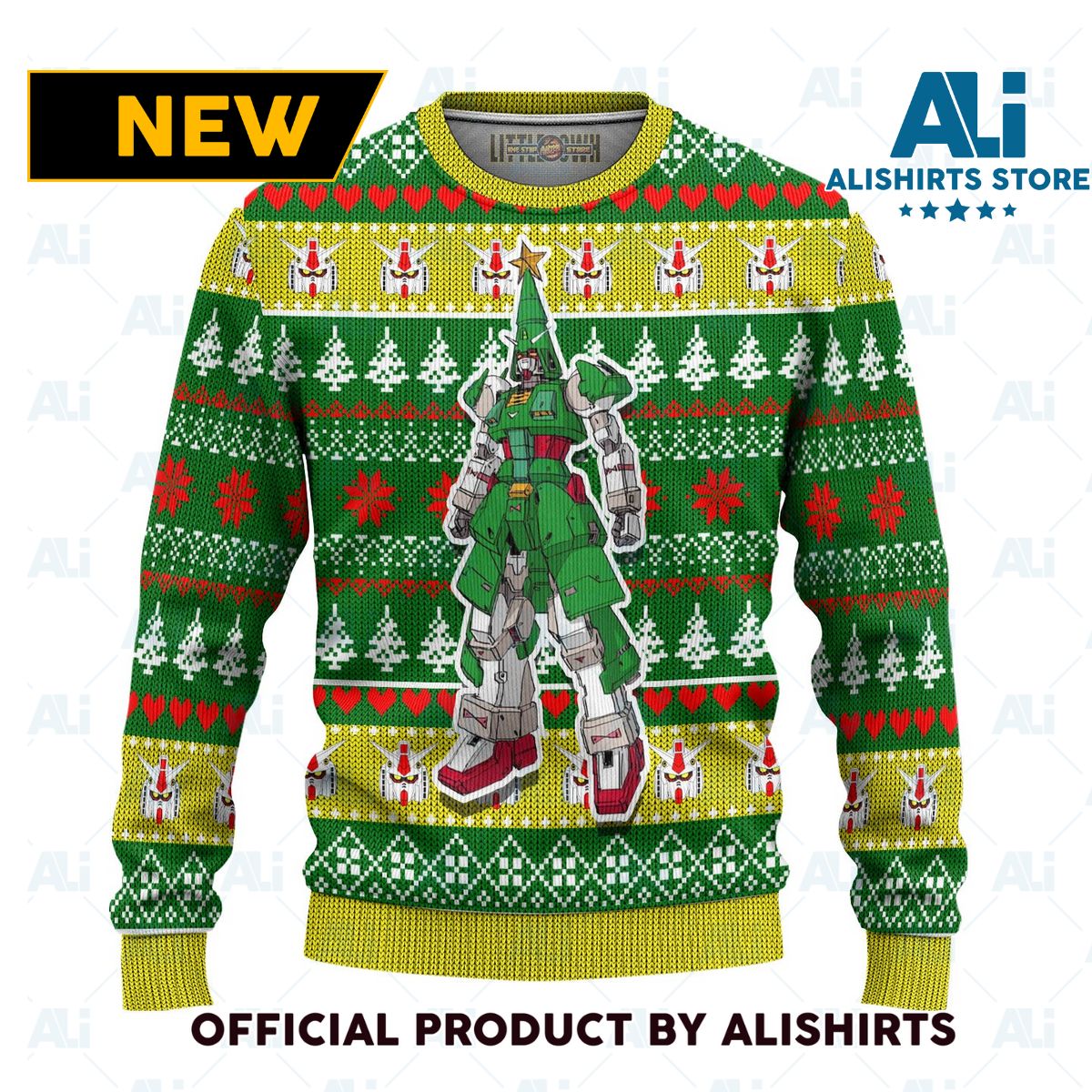 Gundam Anime Ugly Christmas Sweater Custom Pine Tree