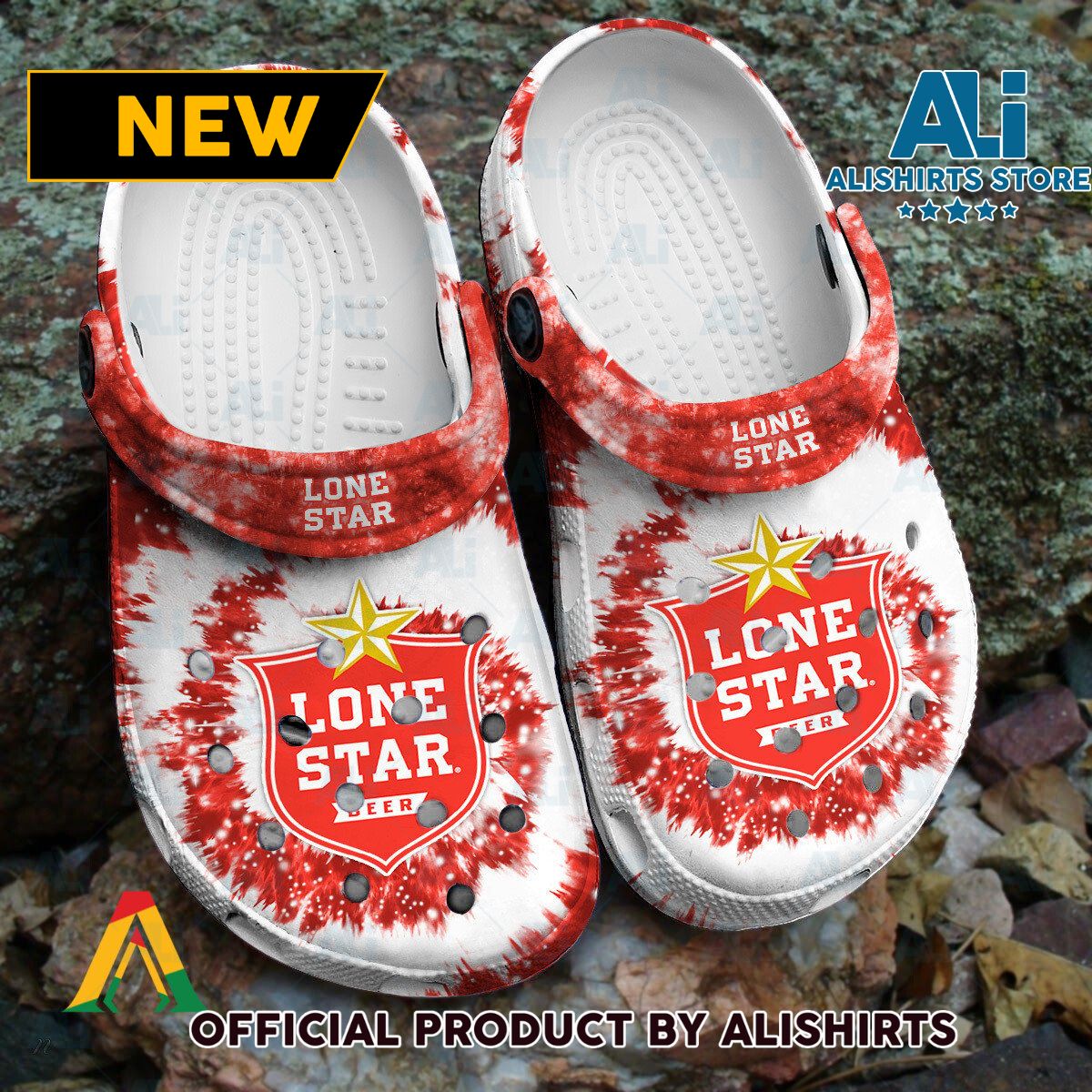 Lone Star Beer Red Tie Dye Pattern Crocs Crocband Clogs ALI