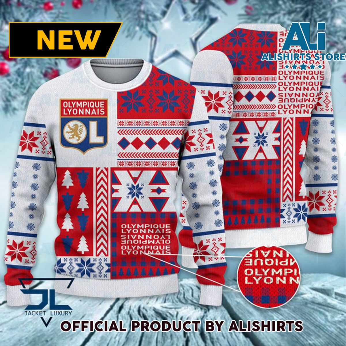 Olympique Lyonnais France football soccer ugly christmas sweater - WA41