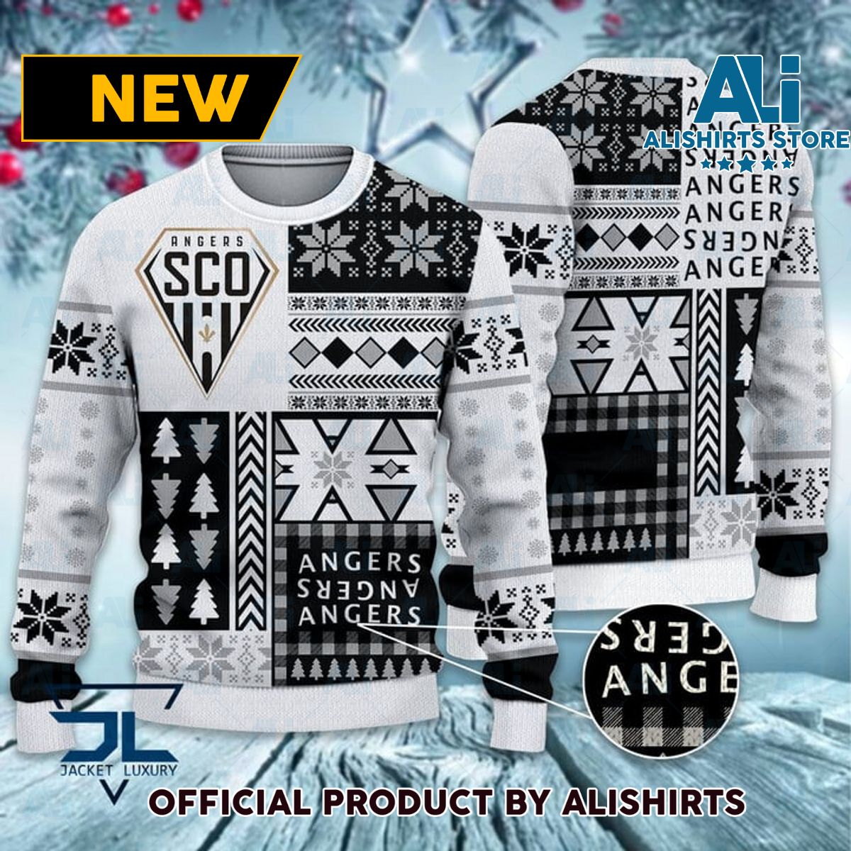 Angers SCO France football soccer ugly christmas sweater