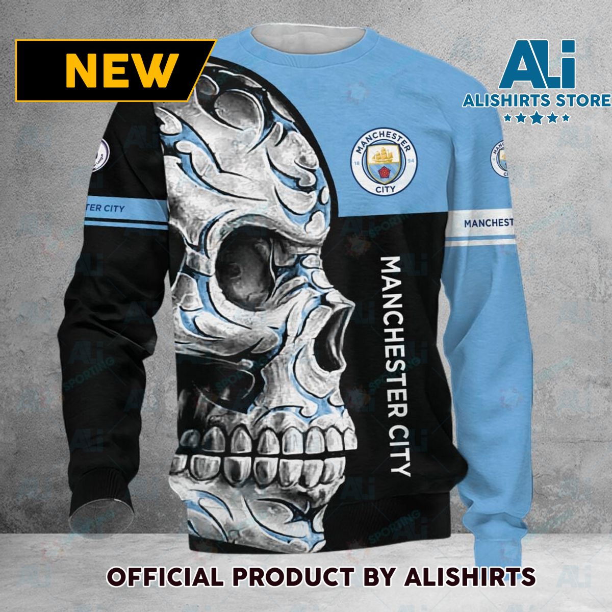 Manchester City FC Premier League Skull Sweater