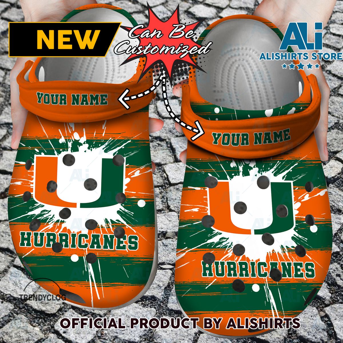 Miami Hurricanes Sport University Spoon Graphics Watercolour Crocs Crocband Clog Shoes